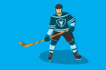 Hockey comic player. Cartoon character