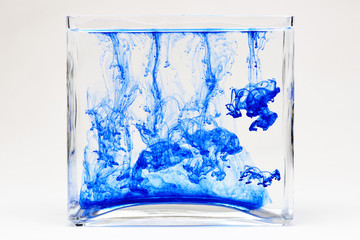 Transition blue color ink Dropped Into Water