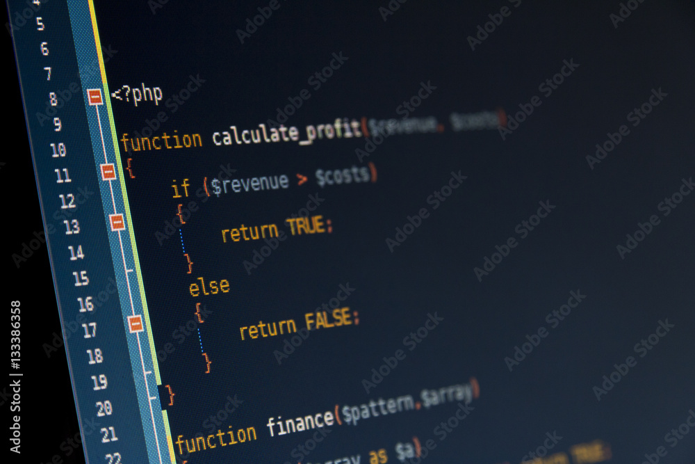 Wall mural computer code on a screen