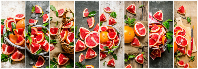 Fototapeta na wymiar Food collage of fresh grapefruit .