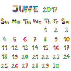 June 2017 calendar