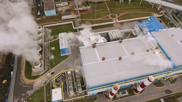 Aerial shot of Voronezh. Top view of modern heat power station. Russia. 4K