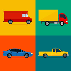 Color cars icon set. Vehicles in flat design. Vector illustration.