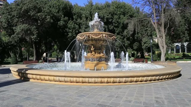 Baku, Azerbaijan - September 23, 2016: Fountain in the park named officers. Republic of Azerbaijan