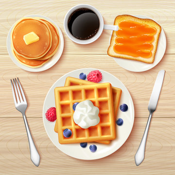 Classic Breakfast Top View Realistic Image 