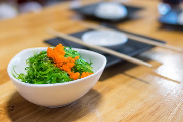 A delicious fresh seaweed salad.