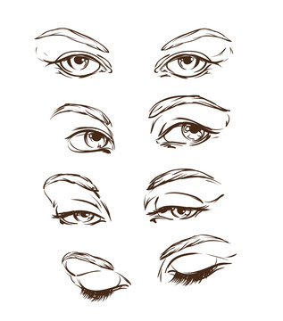 Hand drawn women's eyes vintage. Vector illustration. Fashion design