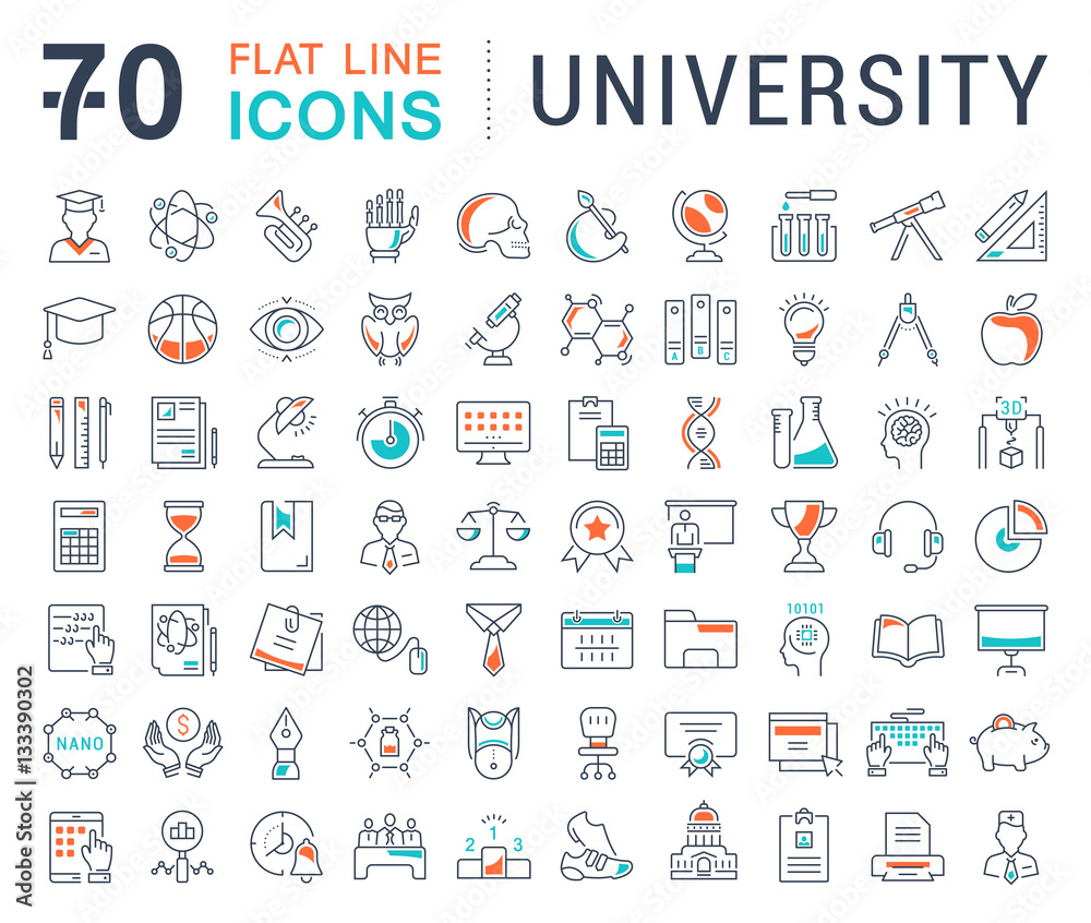 Poster set vector flat line icons university