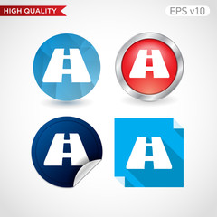 Colored icon or button of road symbol with background