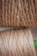 background from a hank of cord, string beige color