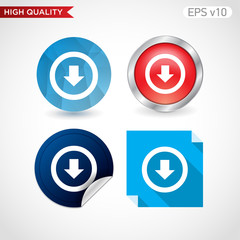 Colored icon or button of down arrow symbol with background