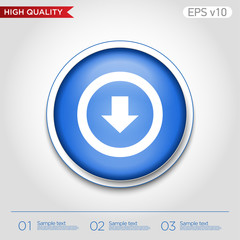 Colored icon or button of down arrow symbol with background