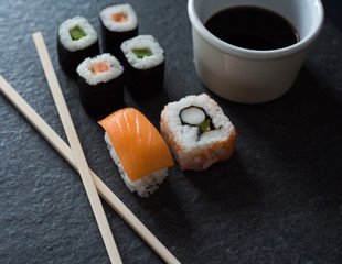 Sushi Set sashimi and sushi rolls