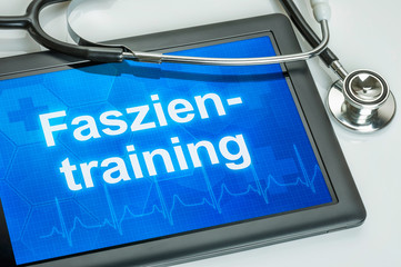 Tablet mit dem Text Faszientraining auf dem Display