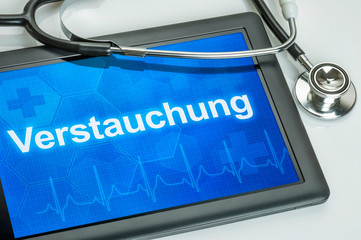 Tablet mit der Diagnose Verstauchung auf dem Display