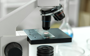 Laboratory microscope lens.modern microscopes in a lab