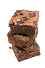 Chocolate brownie stacked isolated on white background