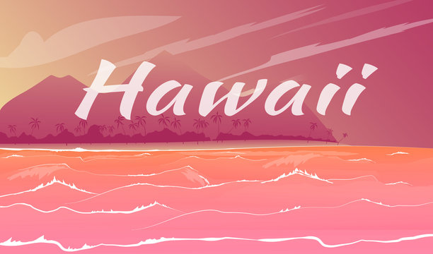 hawaii panorama cartoon vector illustration