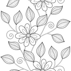 Vector Seamless Monochrome Floral Pattern