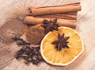 Warming spices - cinnamon, star anise, cloves.