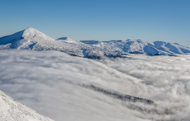 Snow lanscape at the top of a mountain