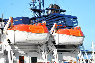Safety lifeboat on ship deck