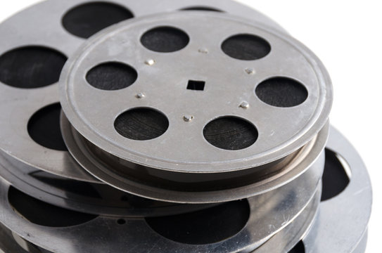 group of film reels cinematography closeup