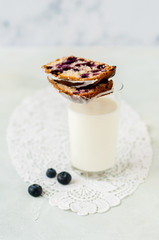 Slices of Blueberry Loaf Cake with Milk