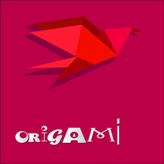 origami art bird on red with text