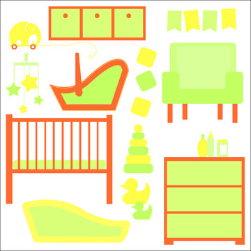 Baby room– Illustration. Vector kids room interior.