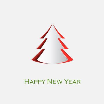 Happy New Year greeting card with white paper origami Christmas tree