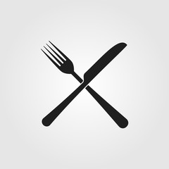 knife and fork vector flat black icon on light gray background