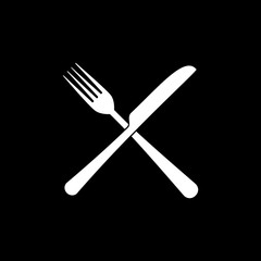 knife and fork vector flat icon in white and black colors