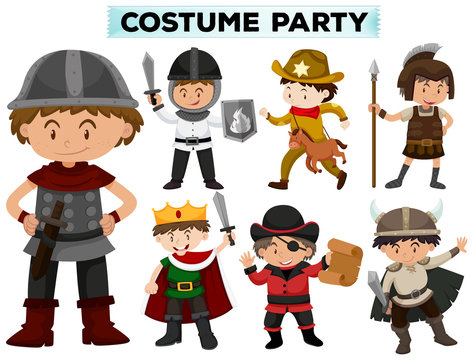 Costume party with boys in different costumes