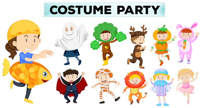 Kids wearing different party costumes