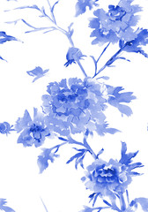 Naklejka premium ink seamless texture with flowers. watercolor painting