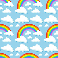 Seamless background with clouds and rainbows