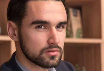 Obraz premium face head close up young man beard, black hair handsome