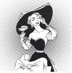 Pretty retro posing model with big hat