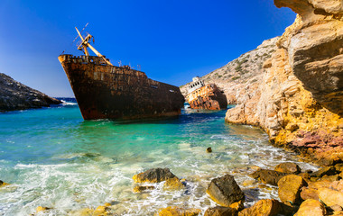 Impressive old shipwreck in Amorgos island, Cyclades, Greece
