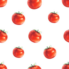 Vegetables watercolor set. Seamless pattern. Fresh organic food. Set of different kinds of tomatoes: green, orange and red colors. Simple painting sketch.