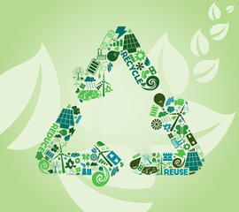 Recycle sign create from icons of green energy and save environment concept.