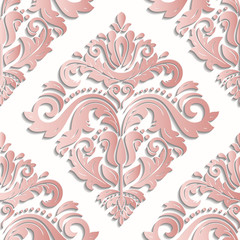 Seamless oriental pink ornament. Fine vector traditional oriental pattern with 3D elements, shadows and highlights
