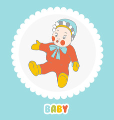 Baby doll in a cap with ruffles on  light background