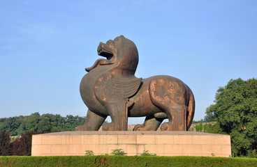 Bixie is the symbol of Nanjing in front of Zhongshan Gate, Nanjing, China. Bixie (literally means Avoid Evil) is a lion-like mythological Chinese creature in Chinese history.