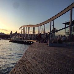 Sunset in Barcelona, Spain on bridge 