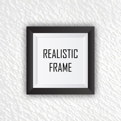 Realistic vector black photo frame mockup isolated on white factured background