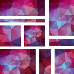 Horizontal and vertical banners set with polygonal triangles. Polygon background, vector illustration. Purple, blue colors.