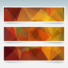 Set of banner templates with abstract background. Modern vector banners with polygonal background. Brown, yellow, orange colors.