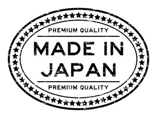 Fototapeta na wymiar Grunge black premium quality made in Japan with start icon oval
